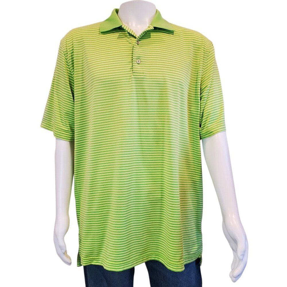 PETER MILLAR Striped Polo Shirt Mens Summer Comfort in Green & Yellow